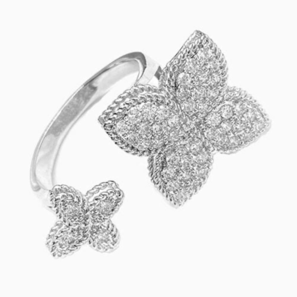 Silver Clover Design Diamond Ring Adjustable
